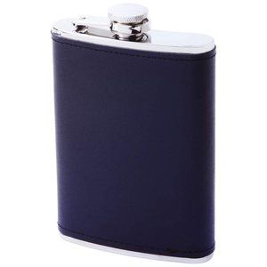 8oz Stainless Steel Flask Solid Genuine Leather